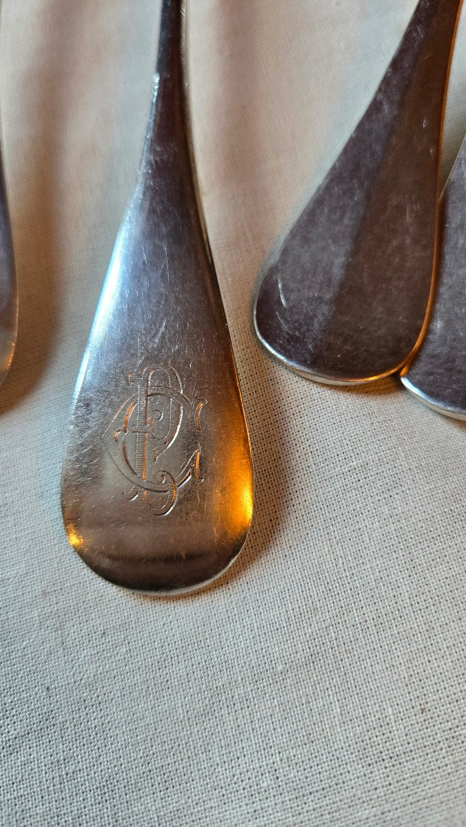 Suite de 12 couverts en argent massif, modèle uni-plat, Hénin & Cie, 973 g -photo-2