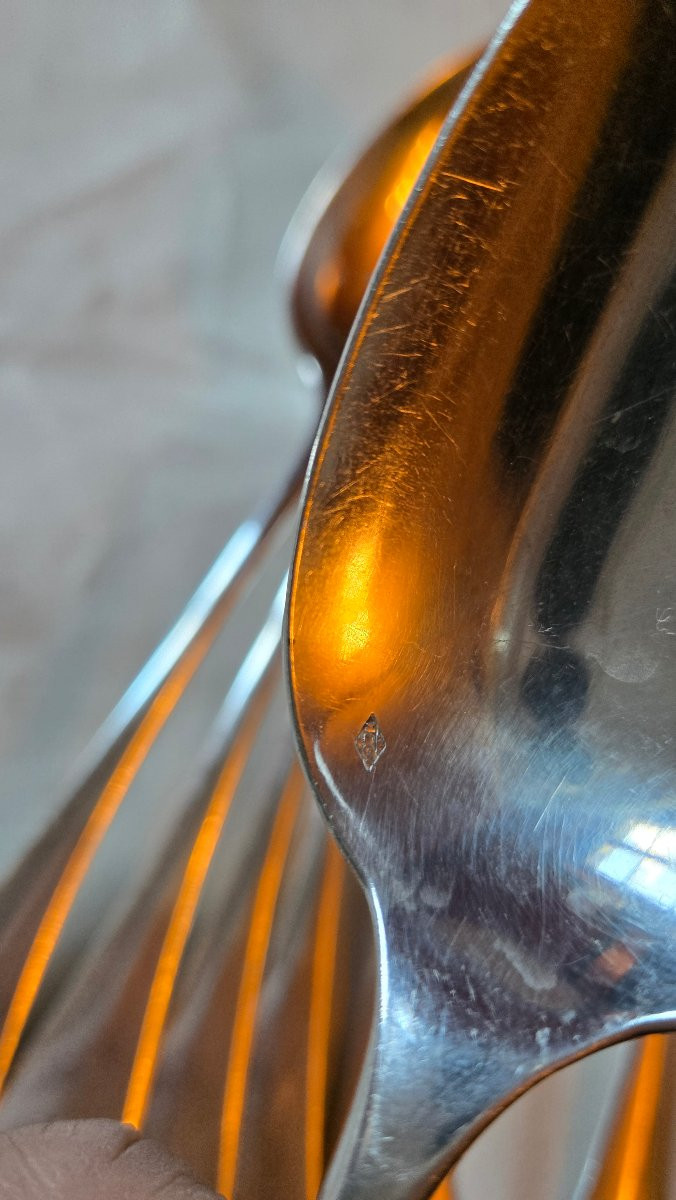 Suite de 12 couverts en argent massif, modèle uni-plat, Hénin & Cie, 973 g -photo-4