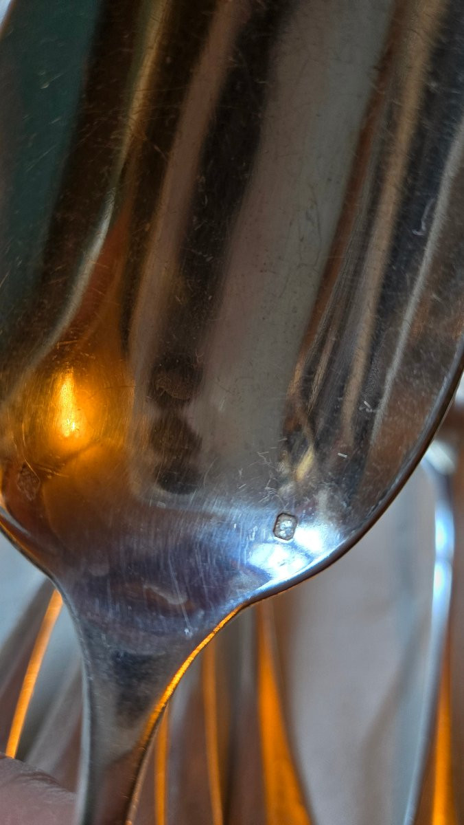 Suite de 12 couverts en argent massif, modèle uni-plat, Hénin & Cie, 973 g -photo-5