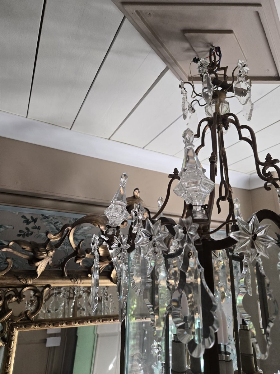 Lanterne de style Louis XV en bronze doré et cristal, vers 1900.-photo-4