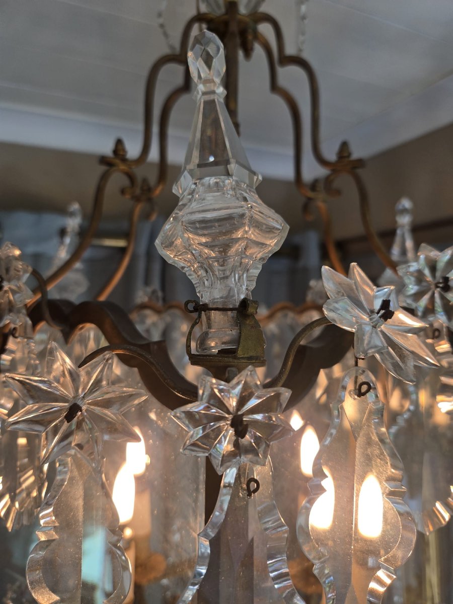 Lanterne de style Louis XV en bronze doré et cristal, vers 1900.-photo-2