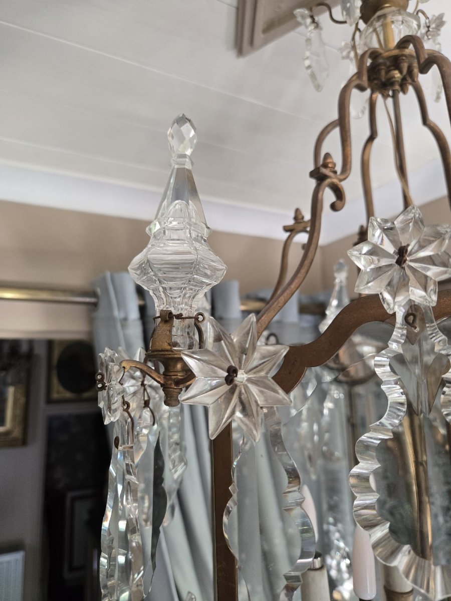 Lanterne de style Louis XV en bronze doré et cristal, vers 1900.-photo-5