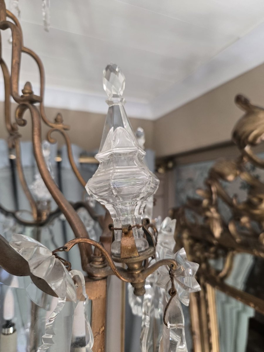 Lanterne de style Louis XV en bronze doré et cristal, vers 1900.-photo-6
