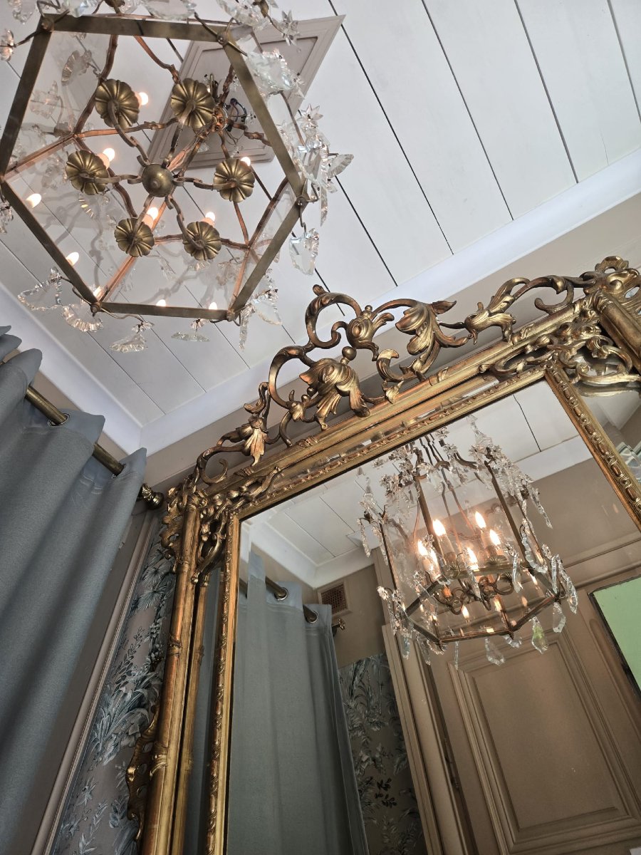 Lanterne de style Louis XV en bronze doré et cristal, vers 1900.-photo-7