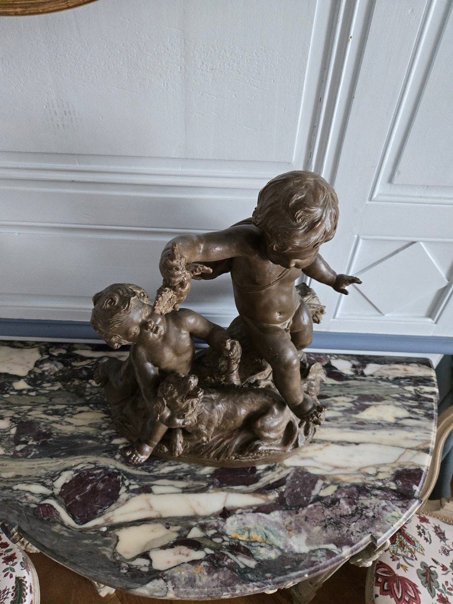 Allégorie de la chasse en terre cuite patinée, signée Le Brun, travail du XIXe siècle -photo-4