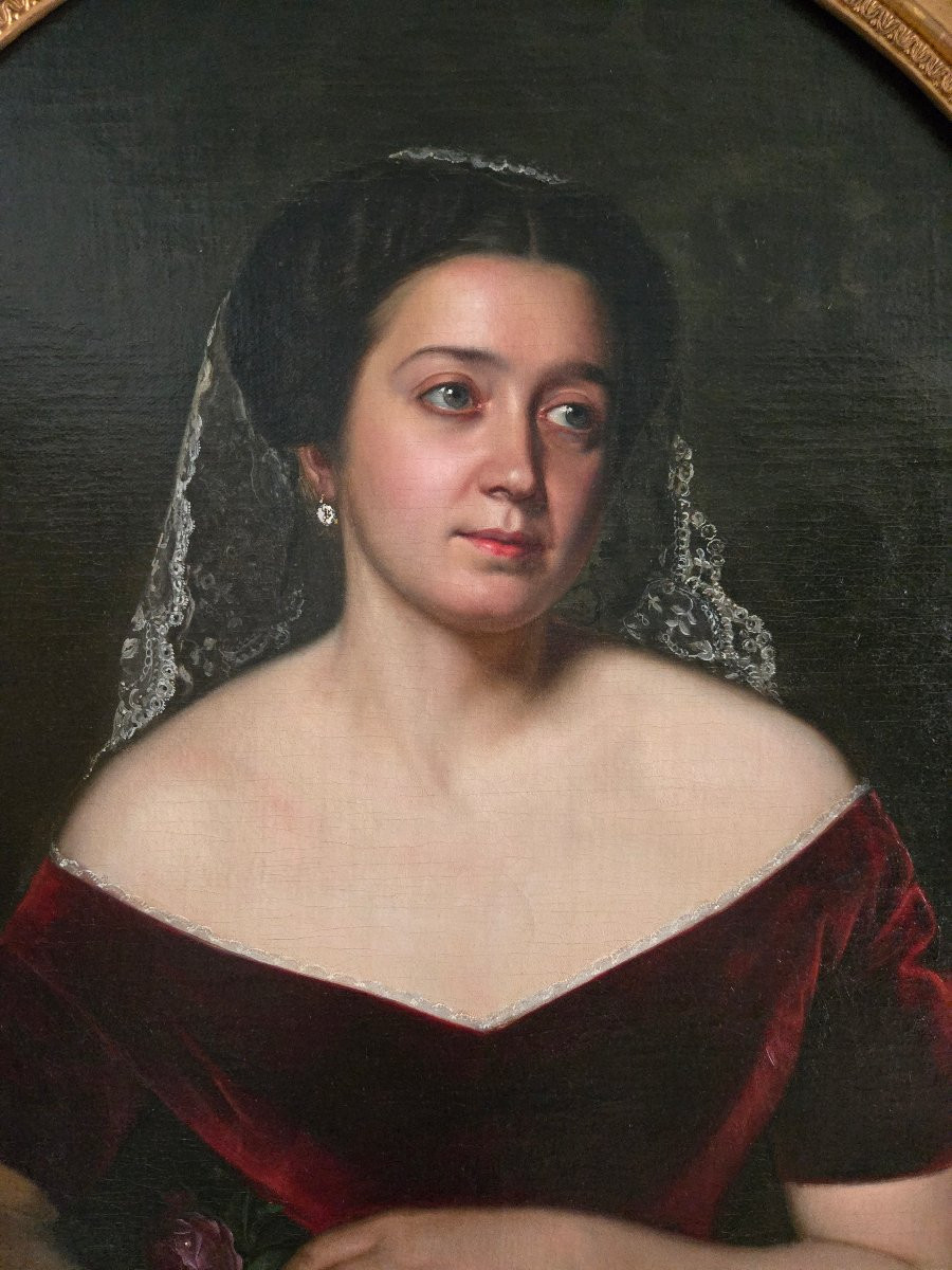 Portrait de femme en ovale, époque Napoléon III.   -photo-3