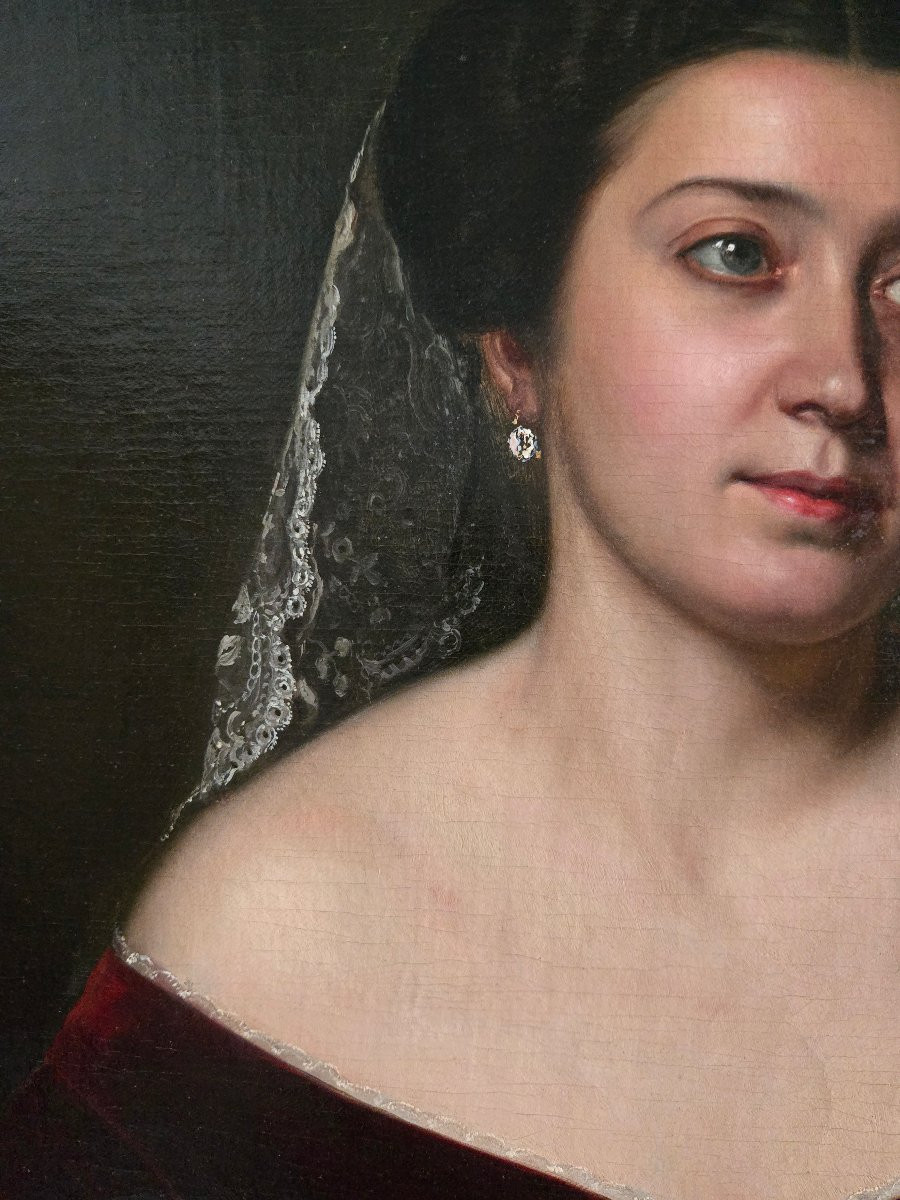 Portrait de femme en ovale, époque Napoléon III.   -photo-1