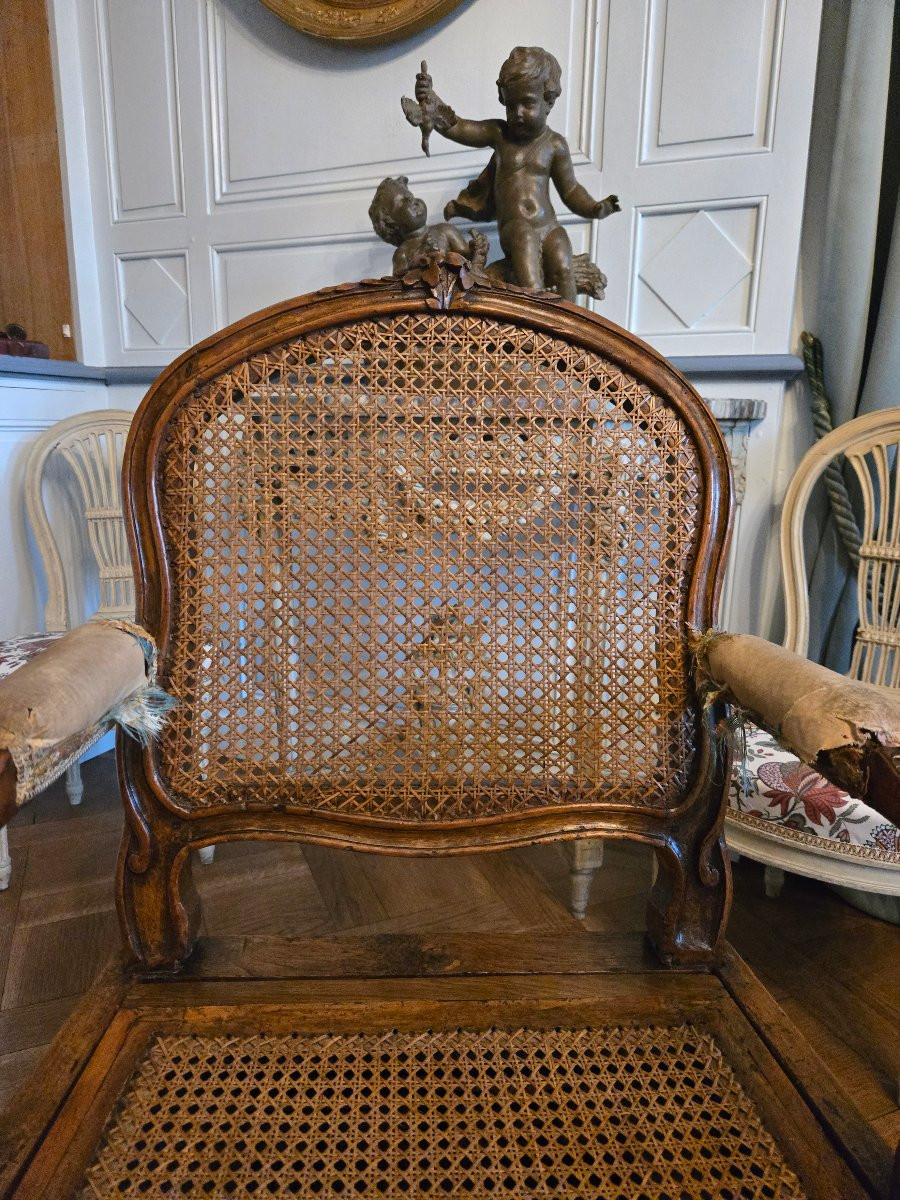 Carved Beech Armchair, Bv Crowned Mark, Bellevue Castle, Louis XV Period.-photo-2