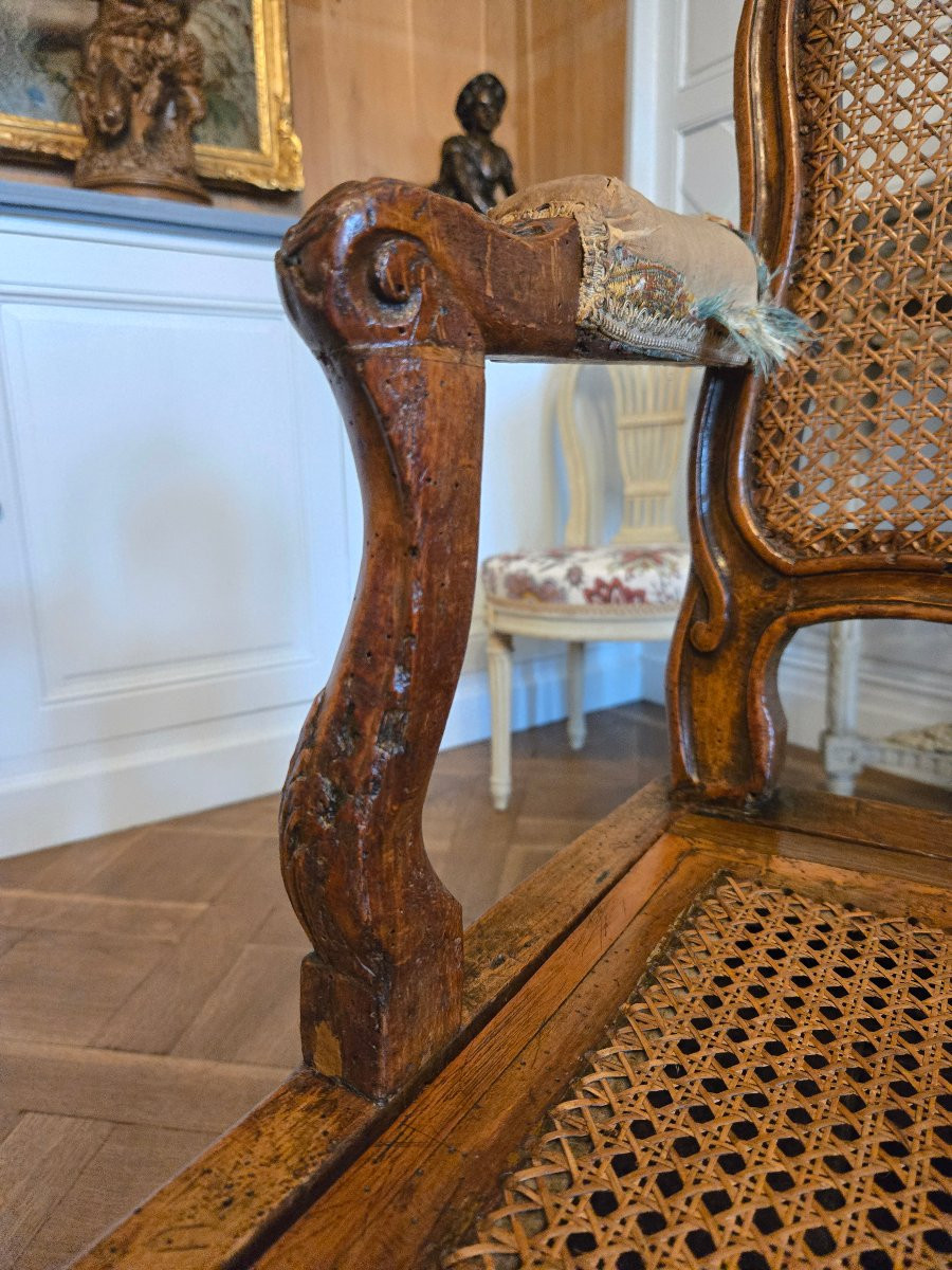 Carved Beech Armchair, Bv Crowned Mark, Bellevue Castle, Louis XV Period.-photo-3