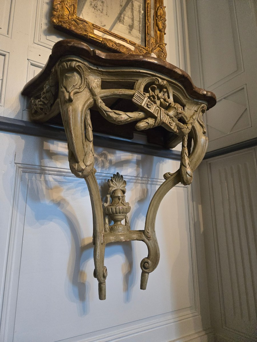 Wall Console With Attributes Of Love, Provincial Work, Late Louis XV Reign.   -photo-5