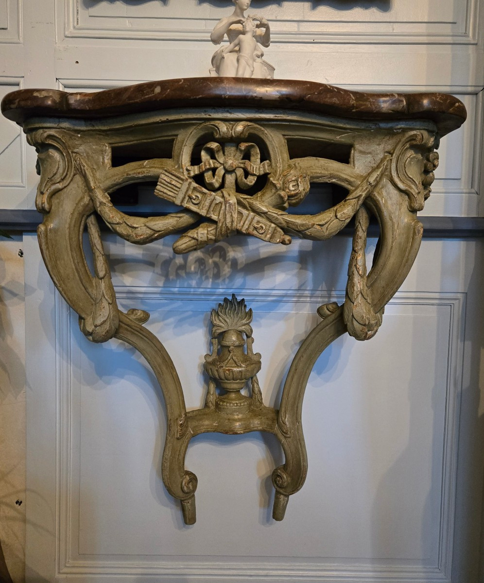 Wall Console With Attributes Of Love, Provincial Work, Late Louis XV Reign.   