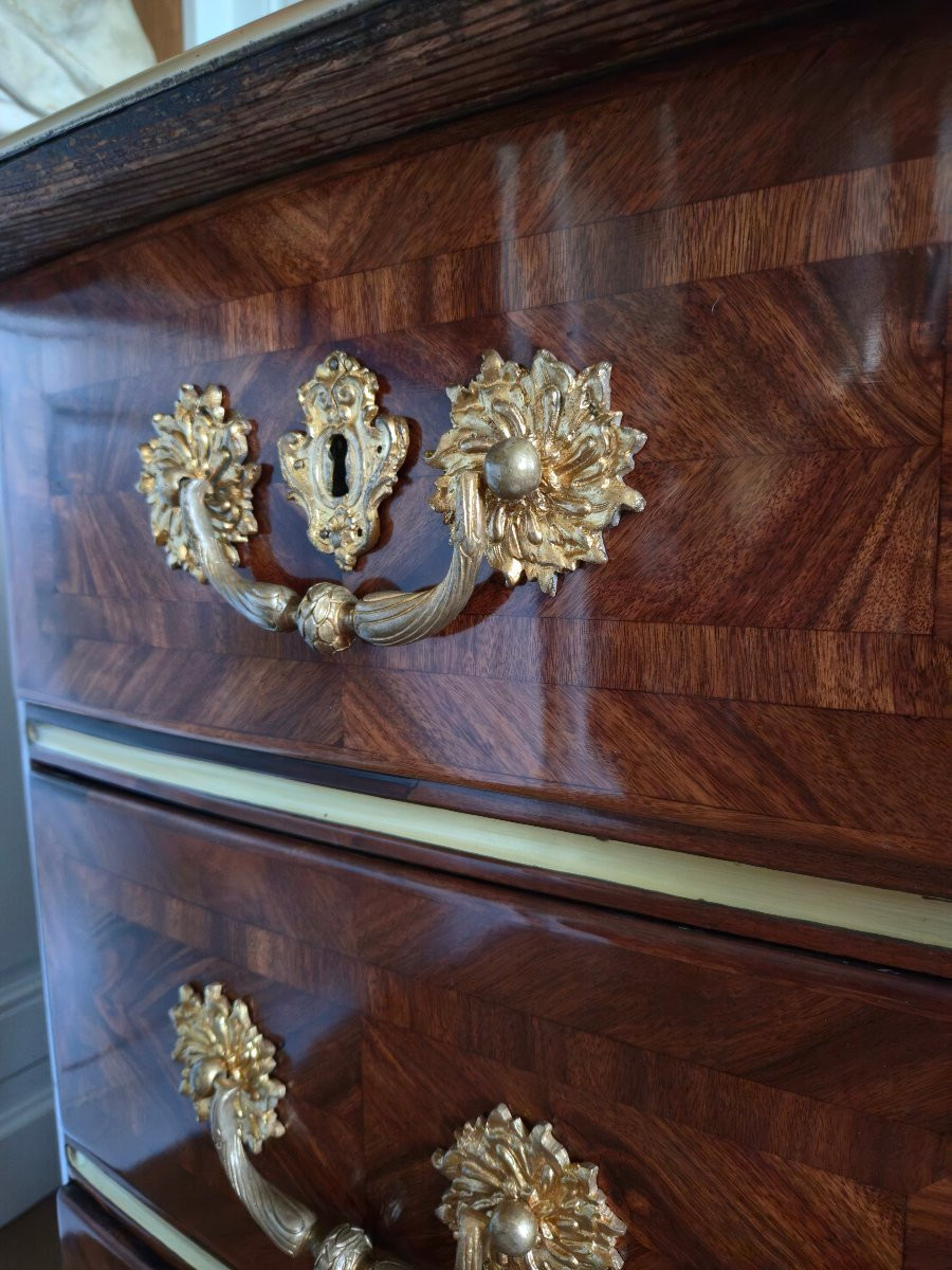 Louis XIV Commode In Precious Wood Veneer, Paris Circa 1710-1720.-photo-7