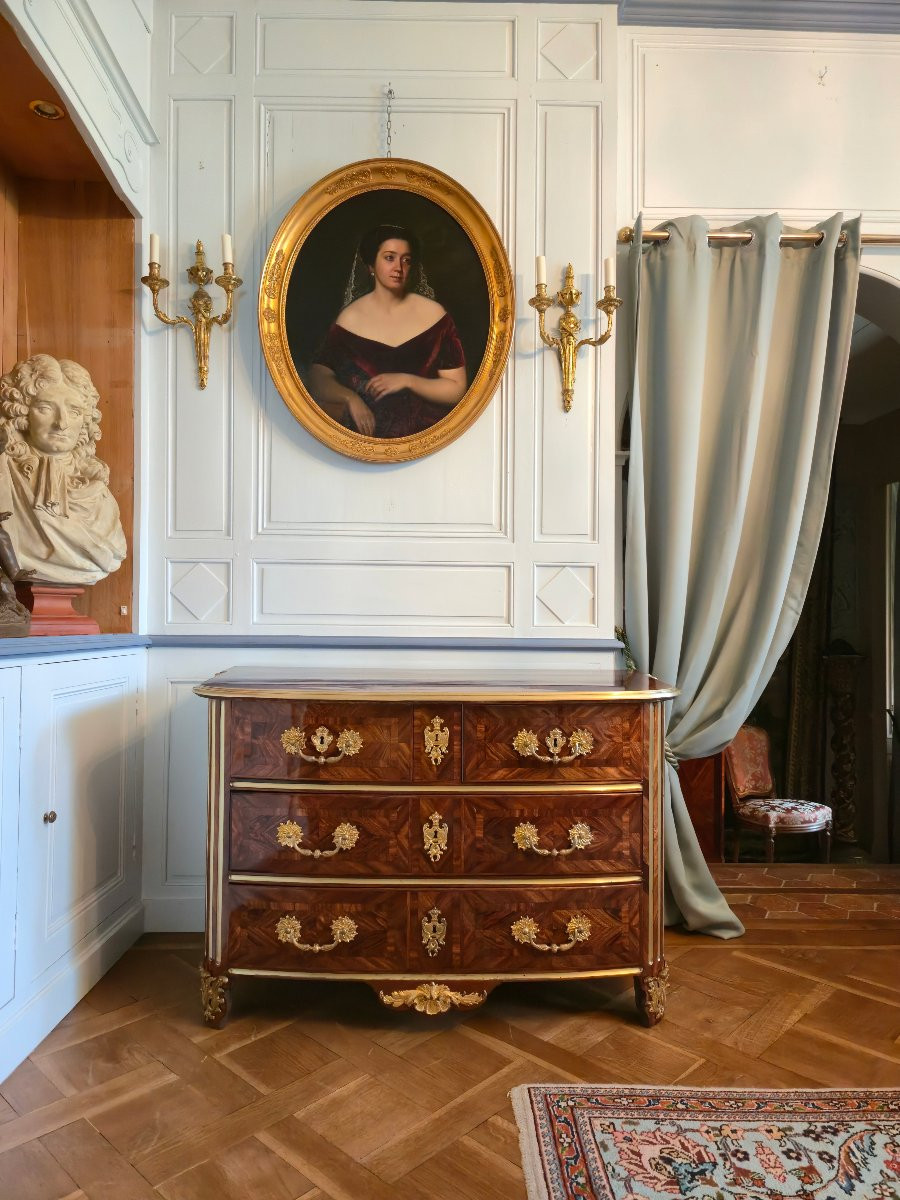 Louis XIV Commode In Precious Wood Veneer, Paris Circa 1710-1720.-photo-8