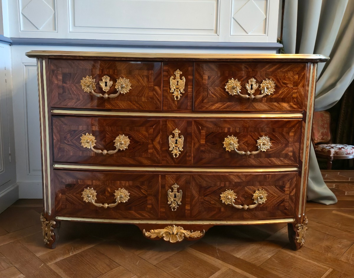 Louis XIV Commode In Precious Wood Veneer, Paris Circa 1710-1720.