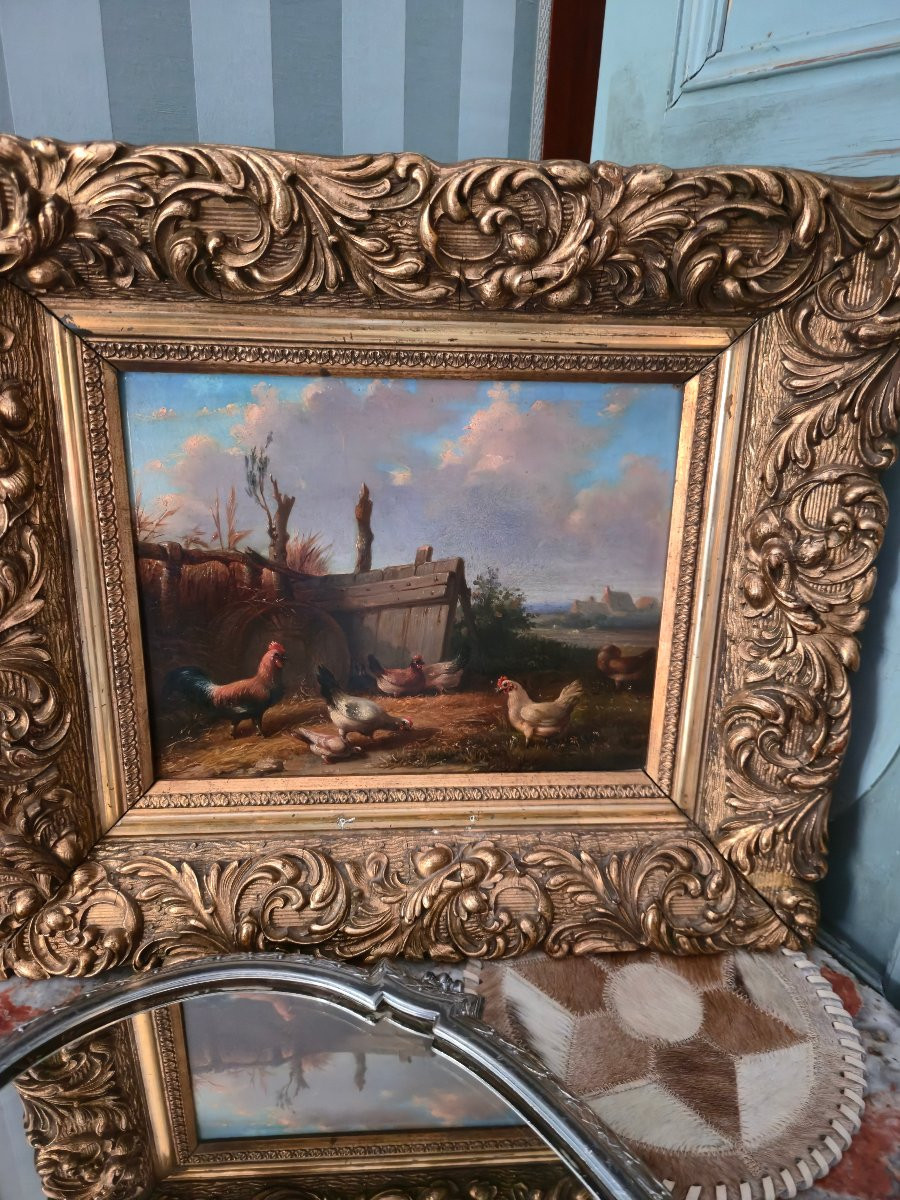 Farmyard Scene, 19th Century Belgian School, Oil On Mahogany Panel.-photo-3