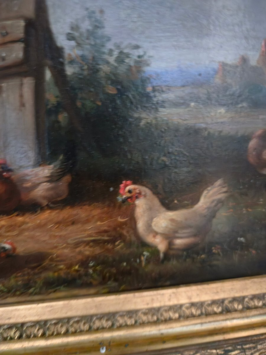 Farmyard Scene, 19th Century Belgian School, Oil On Mahogany Panel.-photo-1