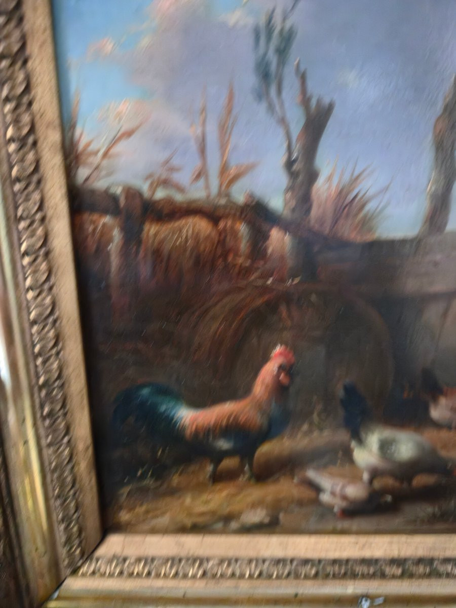 Farmyard Scene, 19th Century Belgian School, Oil On Mahogany Panel.-photo-2