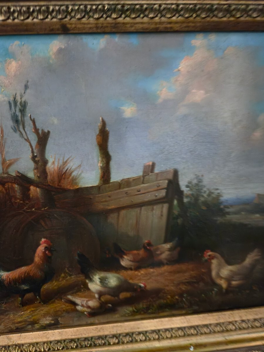 Farmyard Scene, 19th Century Belgian School, Oil On Mahogany Panel.-photo-3