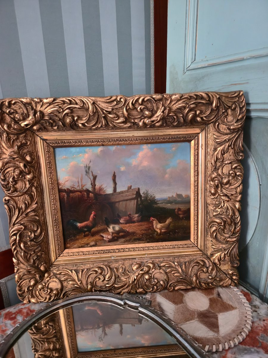 Farmyard Scene, 19th Century Belgian School, Oil On Mahogany Panel.-photo-6