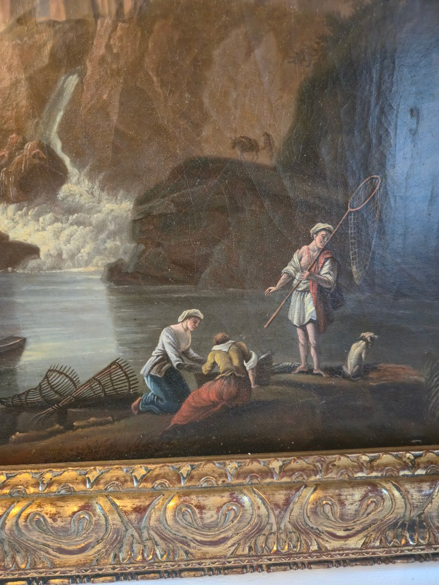 Animated Landscape With Fishermen In A Setting Of Torrent And Ruins In The Style Of C.j. Vernet.-photo-4
