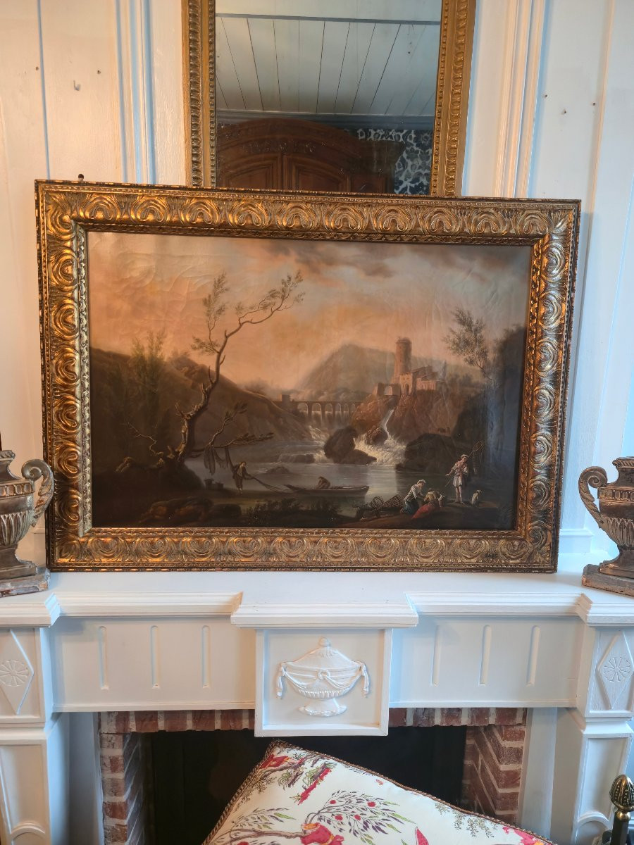Animated Landscape With Fishermen In A Setting Of Torrent And Ruins In The Style Of C.j. Vernet.-photo-5