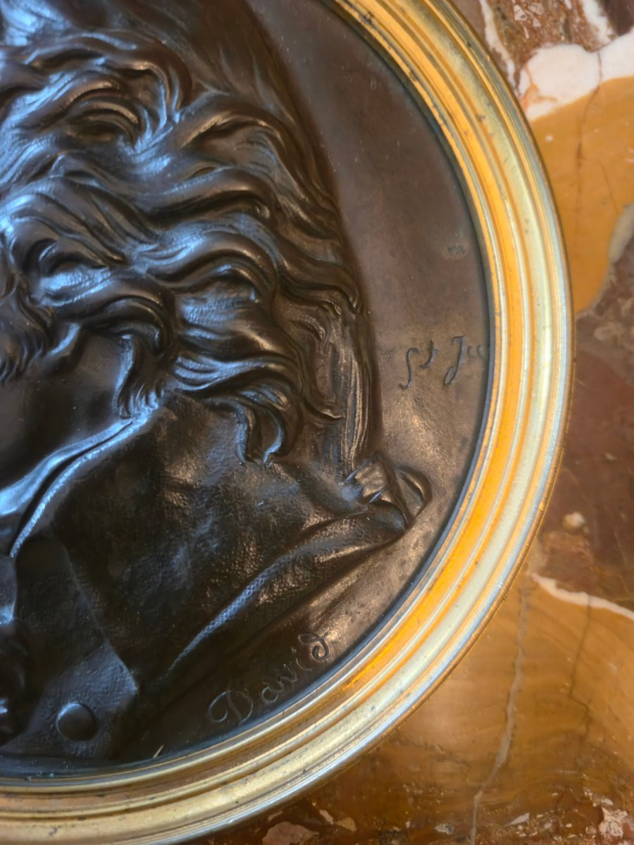 Bronze Medallion Representing Saint-just After David d'Angers, 19th Century.  -photo-3