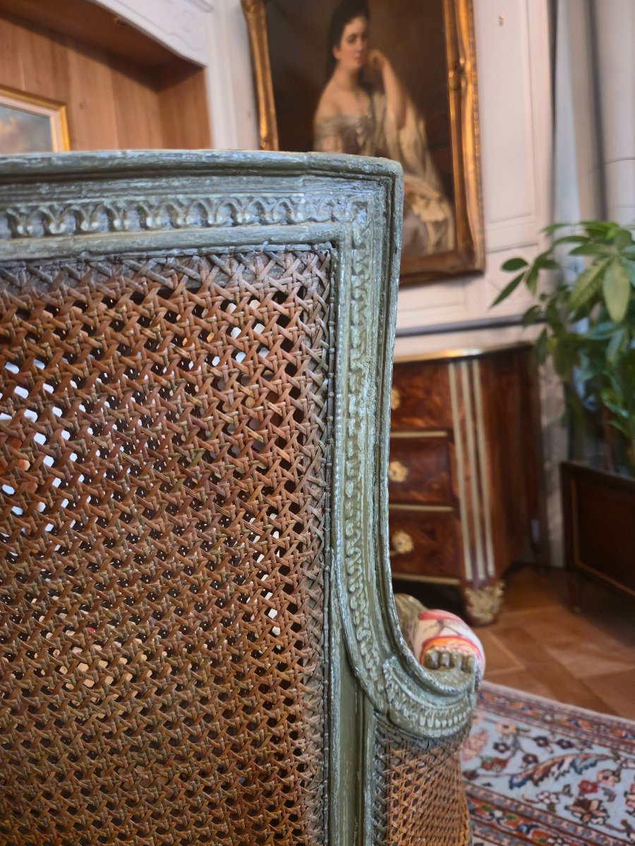 Chaise longue méridienne cannée de style Louis XVI, fin du XIXe siècle.  -photo-6