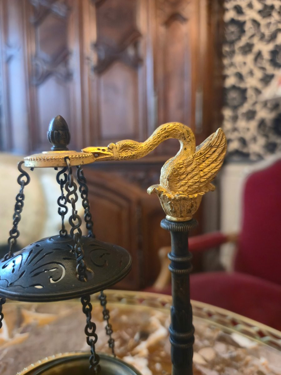 Empire Patinated Bronze And Gilt Bronze Nightlight, Early 19th Century.  -photo-3