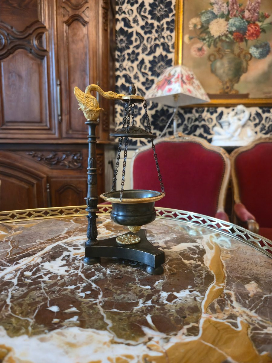 Empire Patinated Bronze And Gilt Bronze Nightlight, Early 19th Century.  -photo-2