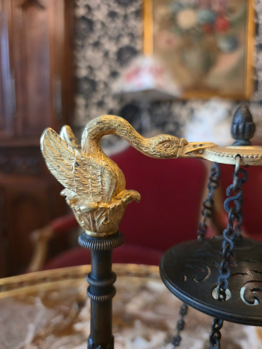 Empire Patinated Bronze And Gilt Bronze Nightlight, Early 19th Century.  -photo-3