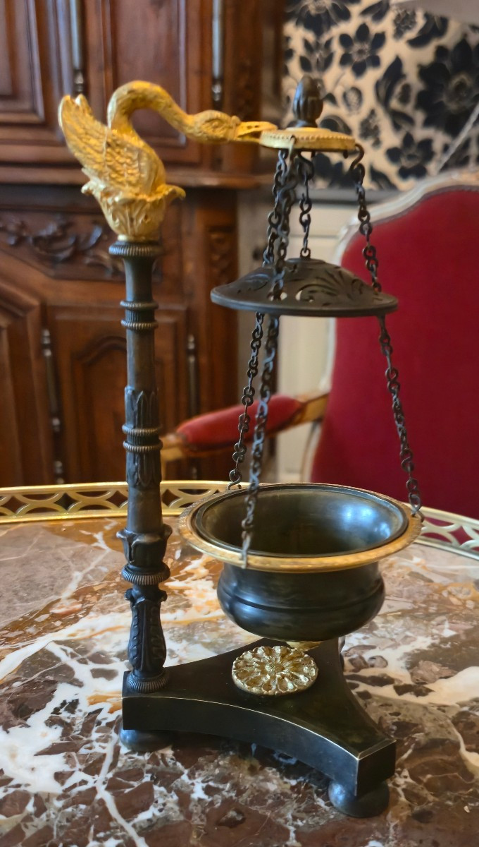 Empire Patinated Bronze And Gilt Bronze Nightlight, Early 19th Century.  