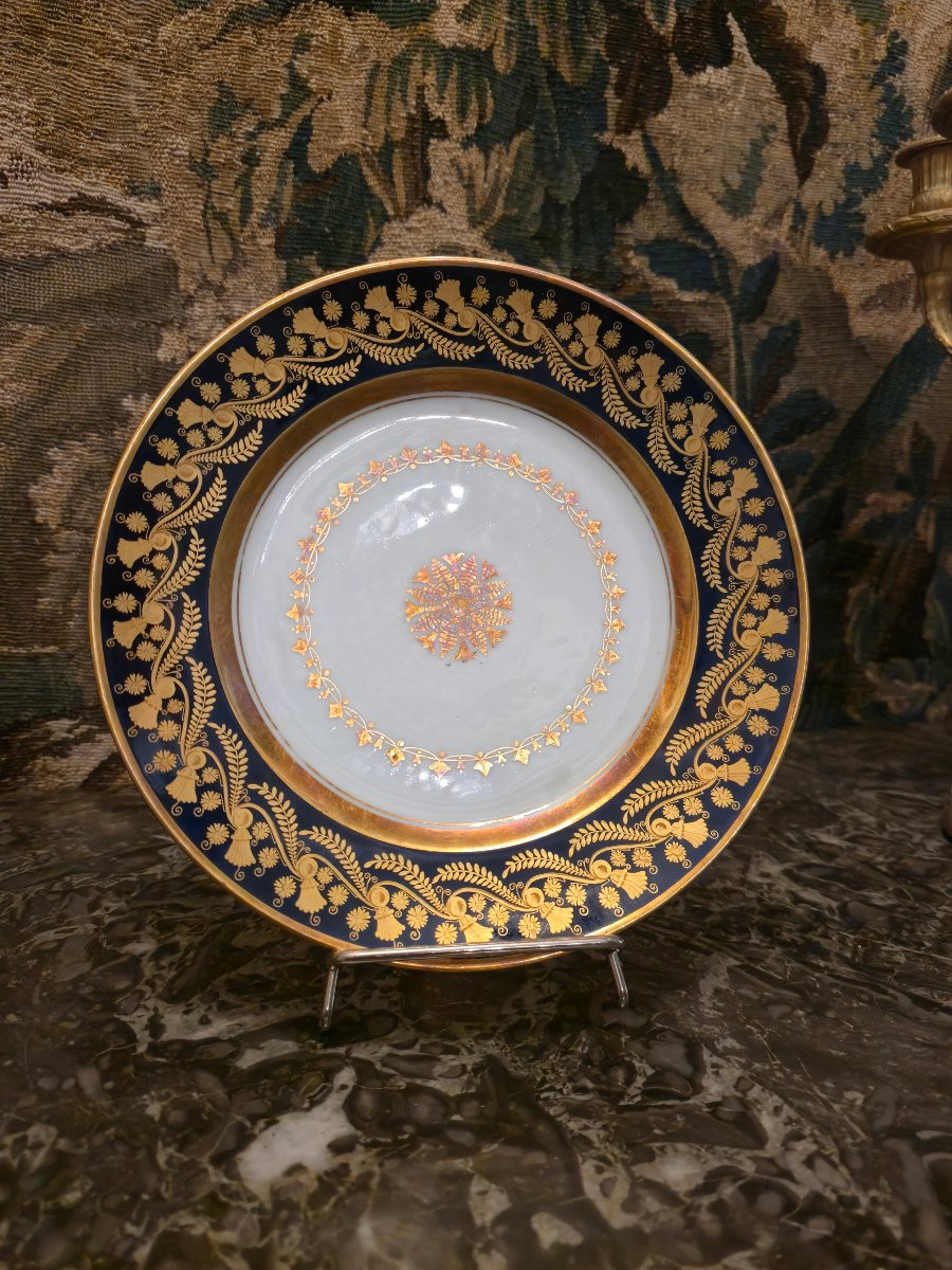 Pair Of Plates In Porcelain Of Paris With Night-blue And Gold Decoration - Manufacture Ed. Honoré & C-photo-2