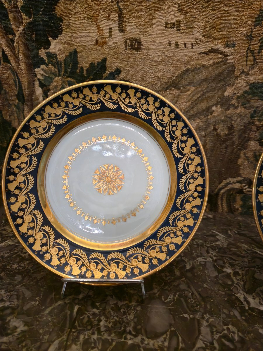 Pair Of Plates In Porcelain Of Paris With Night-blue And Gold Decoration - Manufacture Ed. Honoré & C-photo-3