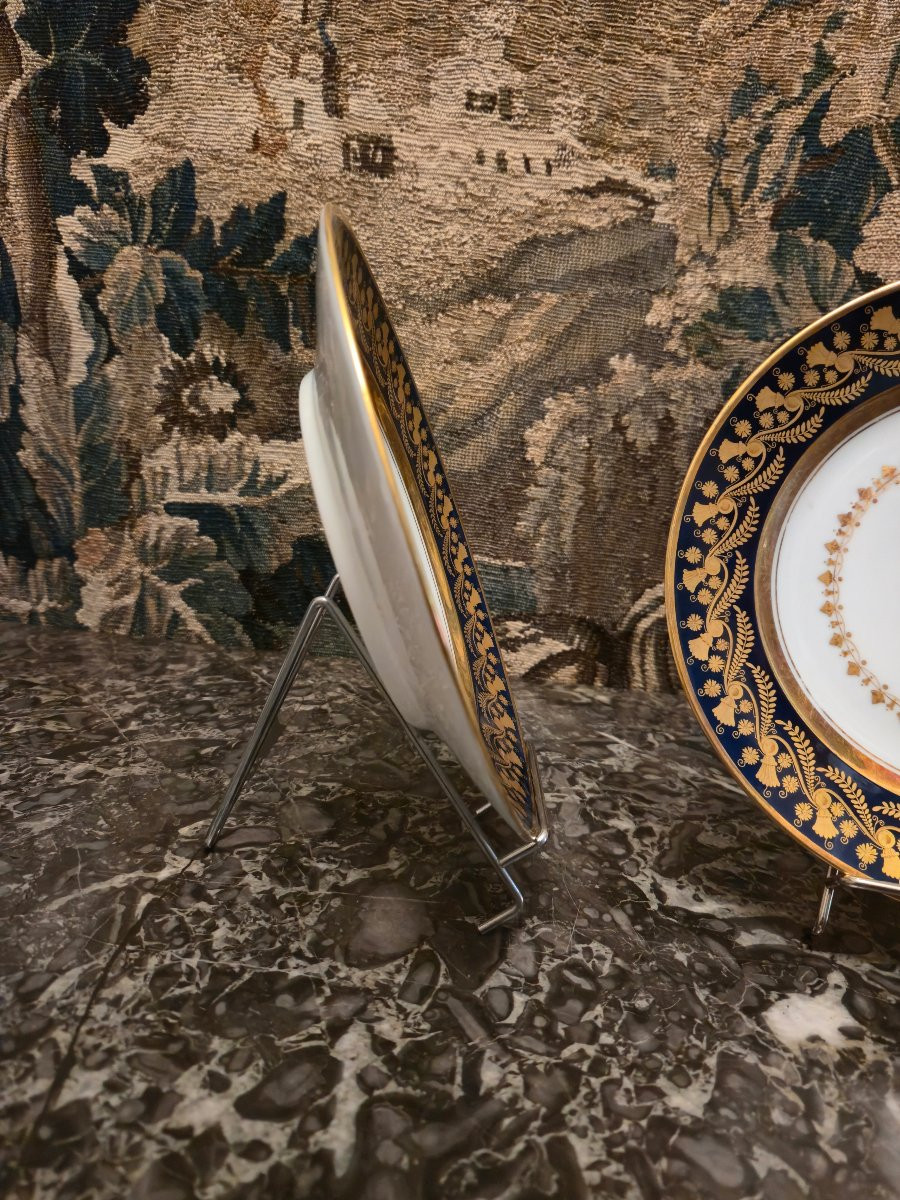 Pair Of Plates In Porcelain Of Paris With Night-blue And Gold Decoration - Manufacture Ed. Honoré & C-photo-2