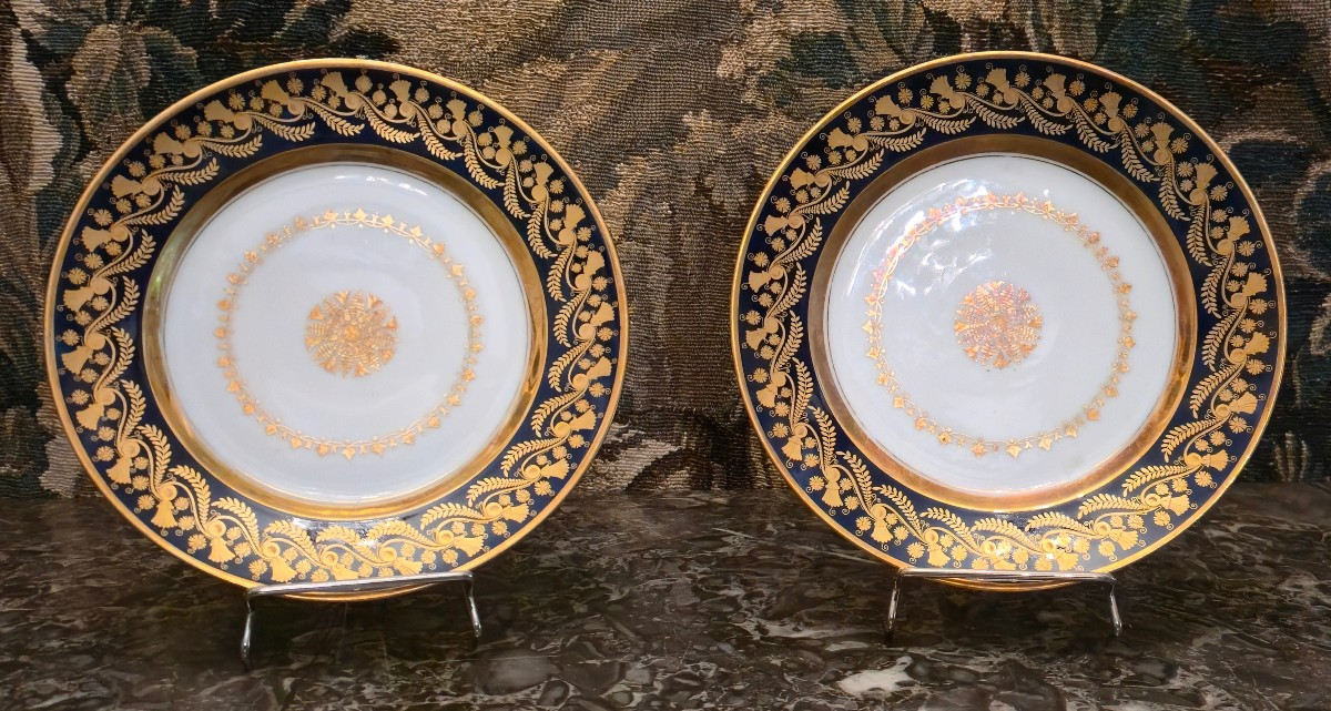 Pair Of Plates In Porcelain Of Paris With Night-blue And Gold Decoration - Manufacture Ed. Honoré & C