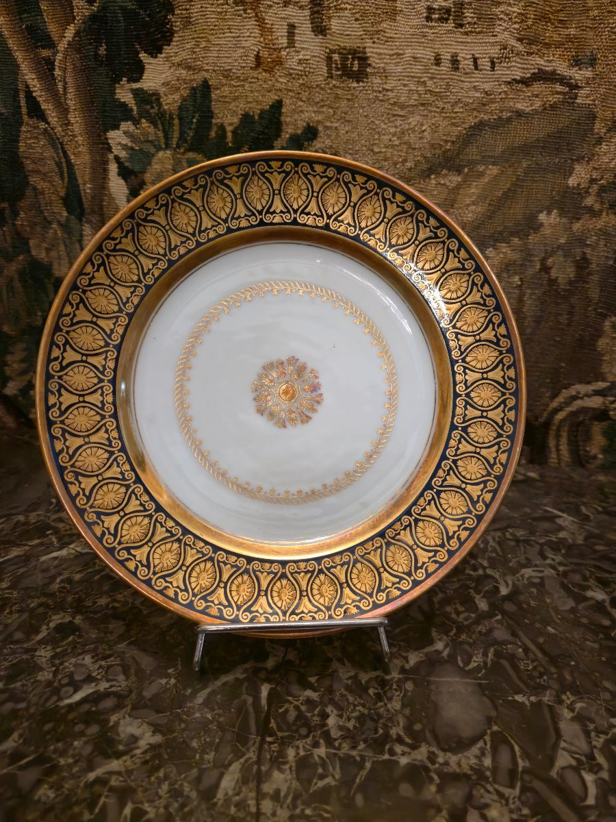 Pair Of Porcelain Plates From Paris, Manufacture Ed. Honoré & Cie - Louis XVIII Period,-photo-3