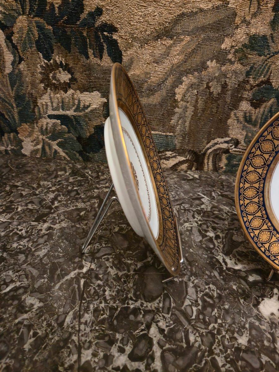 Pair Of Porcelain Plates From Paris, Manufacture Ed. Honoré & Cie - Louis XVIII Period,-photo-3