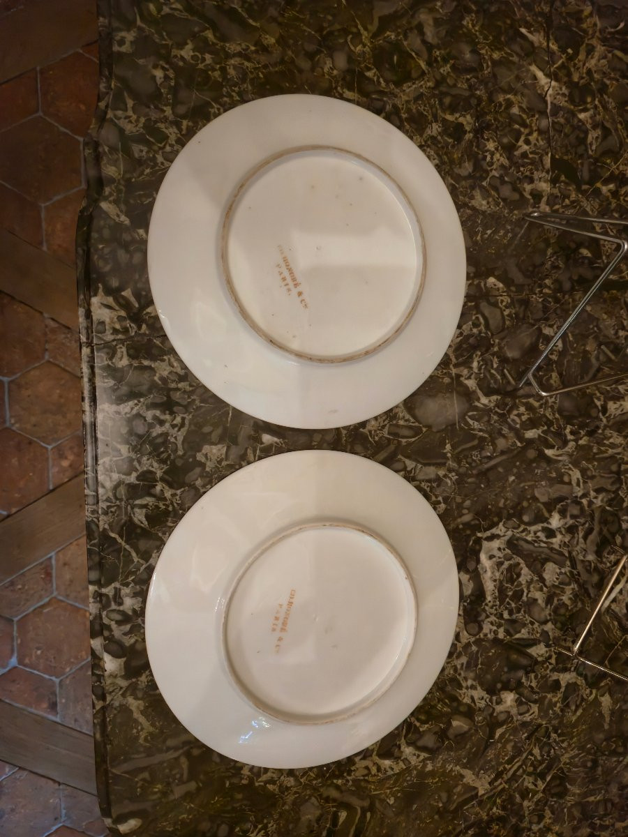 Pair Of Porcelain Plates From Paris, Manufacture Ed. Honoré & Cie - Louis XVIII Period,-photo-4