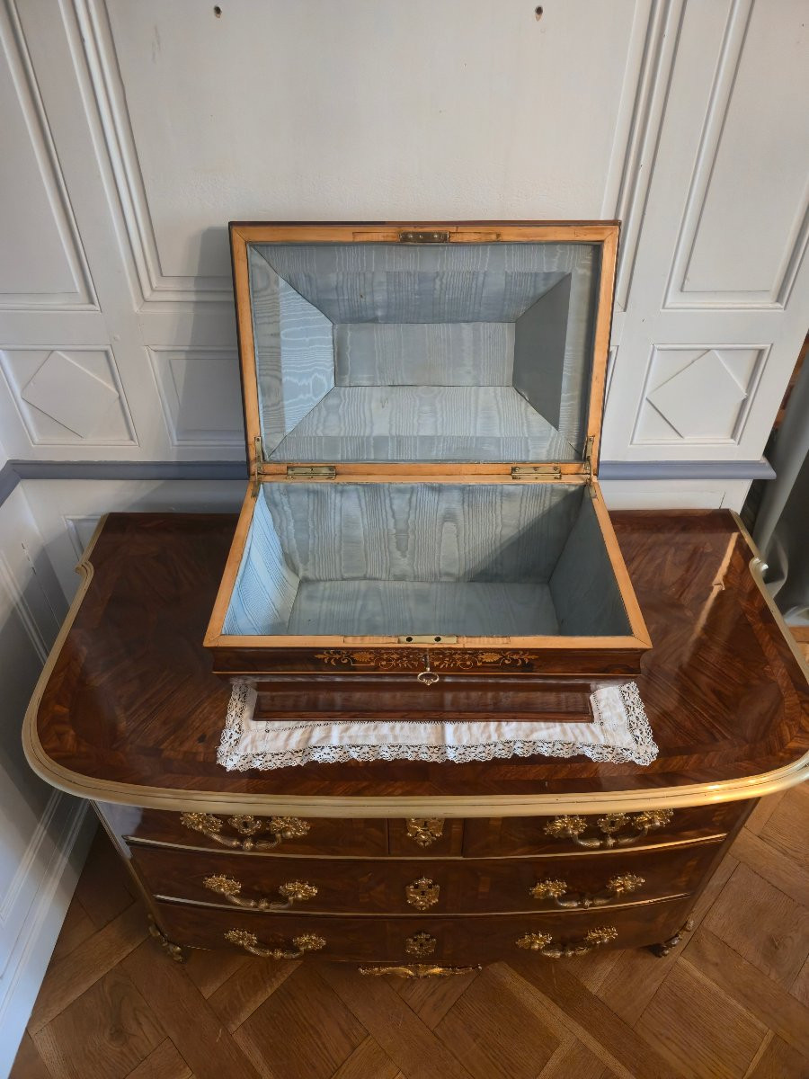 Grand coffret de forme sarcophage en palissandre et marqueterie de houx Époque Restauration.-photo-1