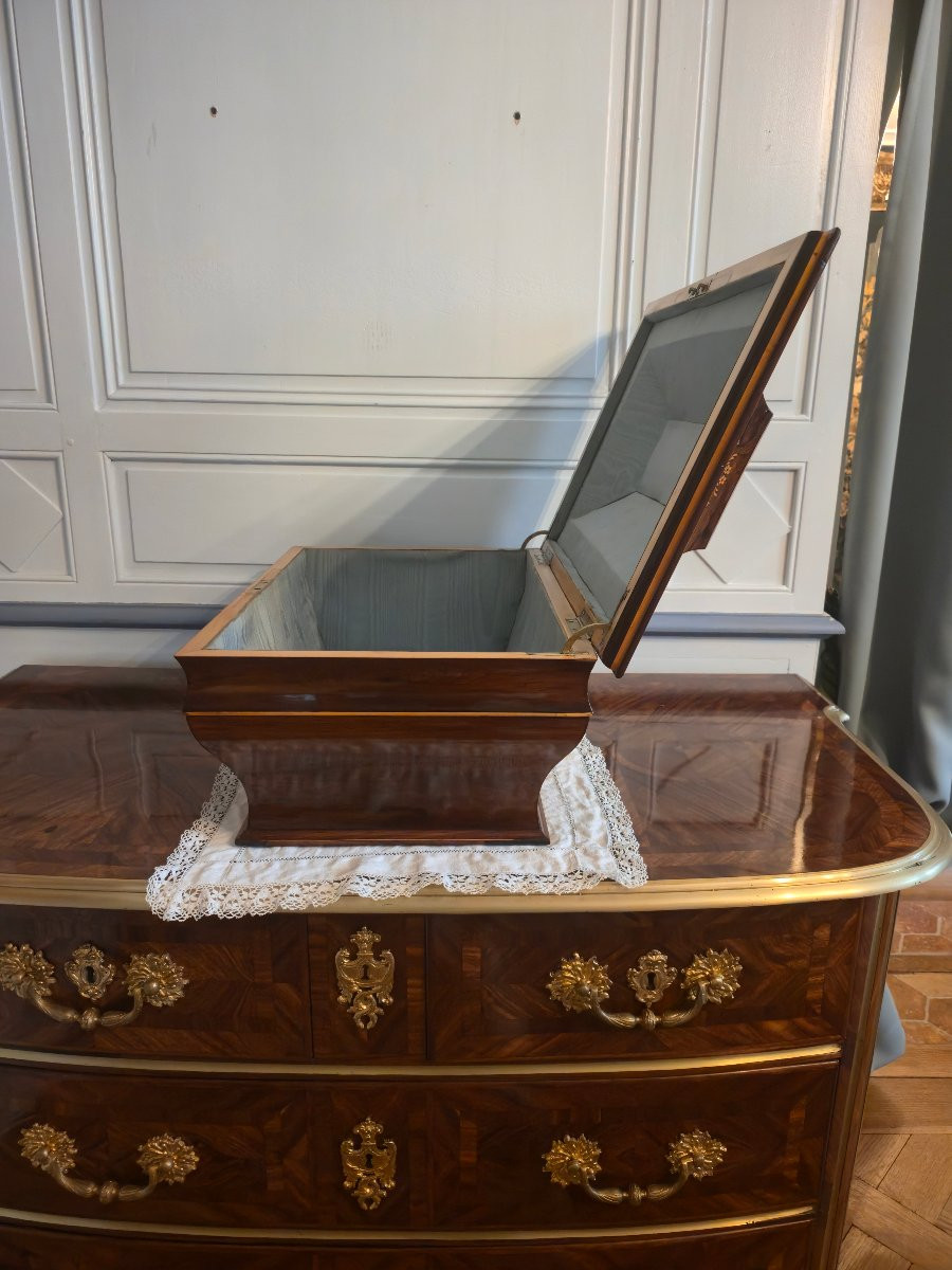 Grand coffret de forme sarcophage en palissandre et marqueterie de houx Époque Restauration.-photo-2