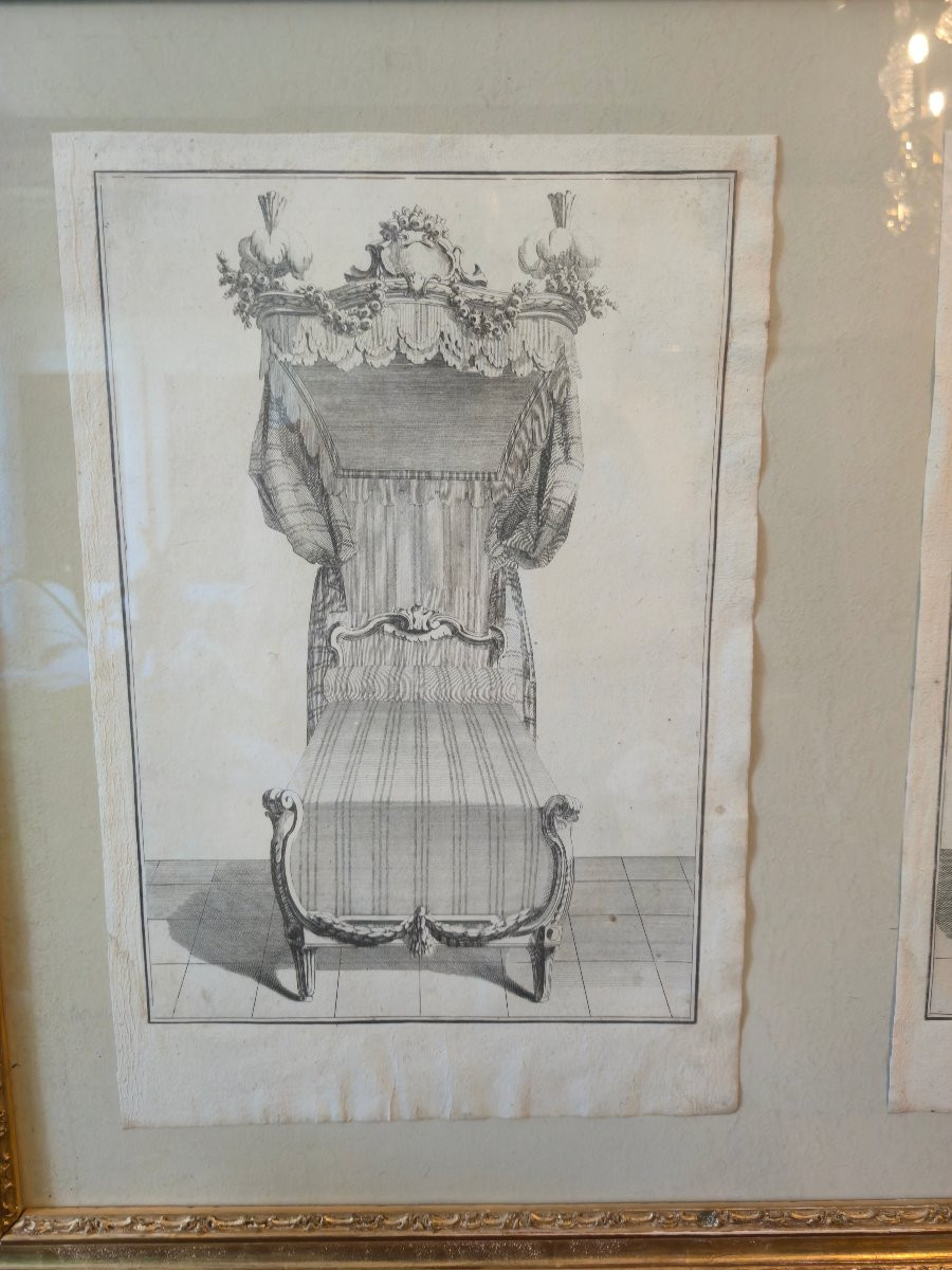 Pair Of Engraved Plates After Jean-charles Delafosse - Angel Bed And Italian Bed,-photo-3