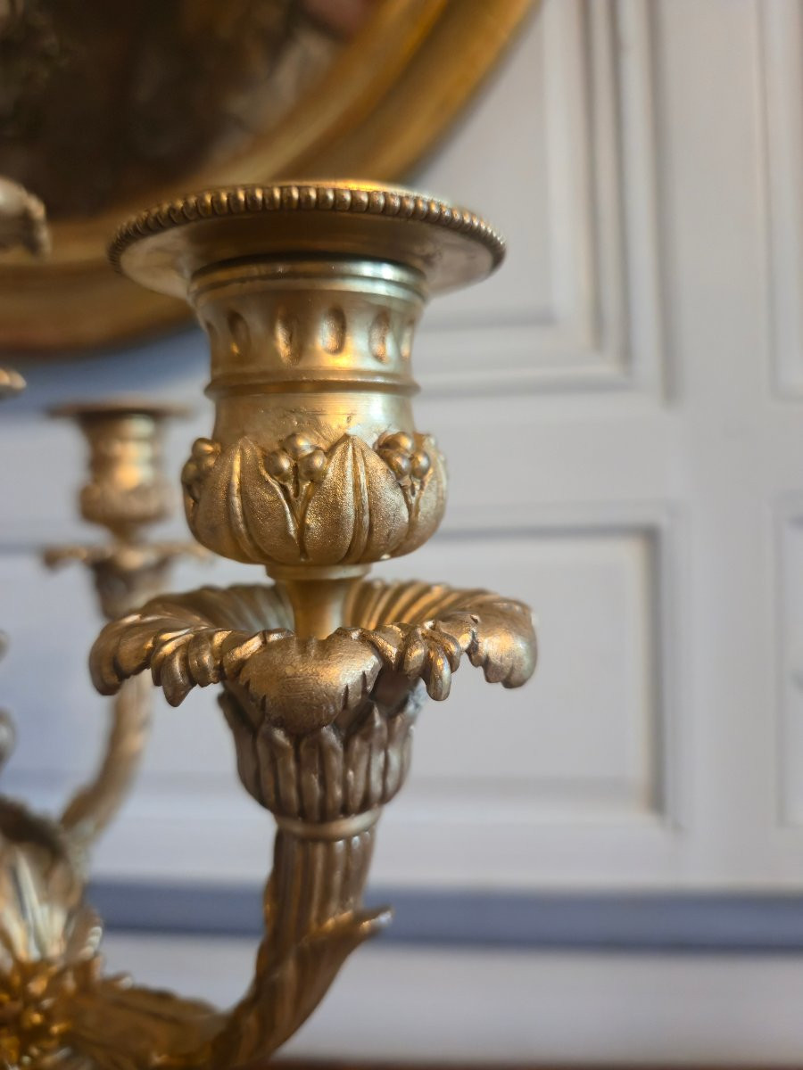 Paire de candélabres en bronze doré de style Louis XVI, travail néoclassique français vers 1900-photo-4