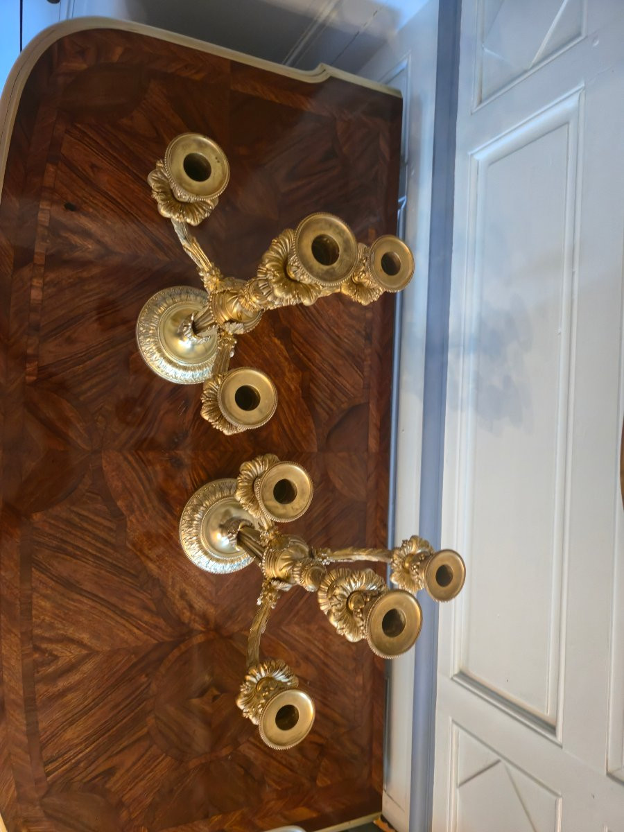 Paire de candélabres en bronze doré de style Louis XVI, travail néoclassique français vers 1900-photo-2