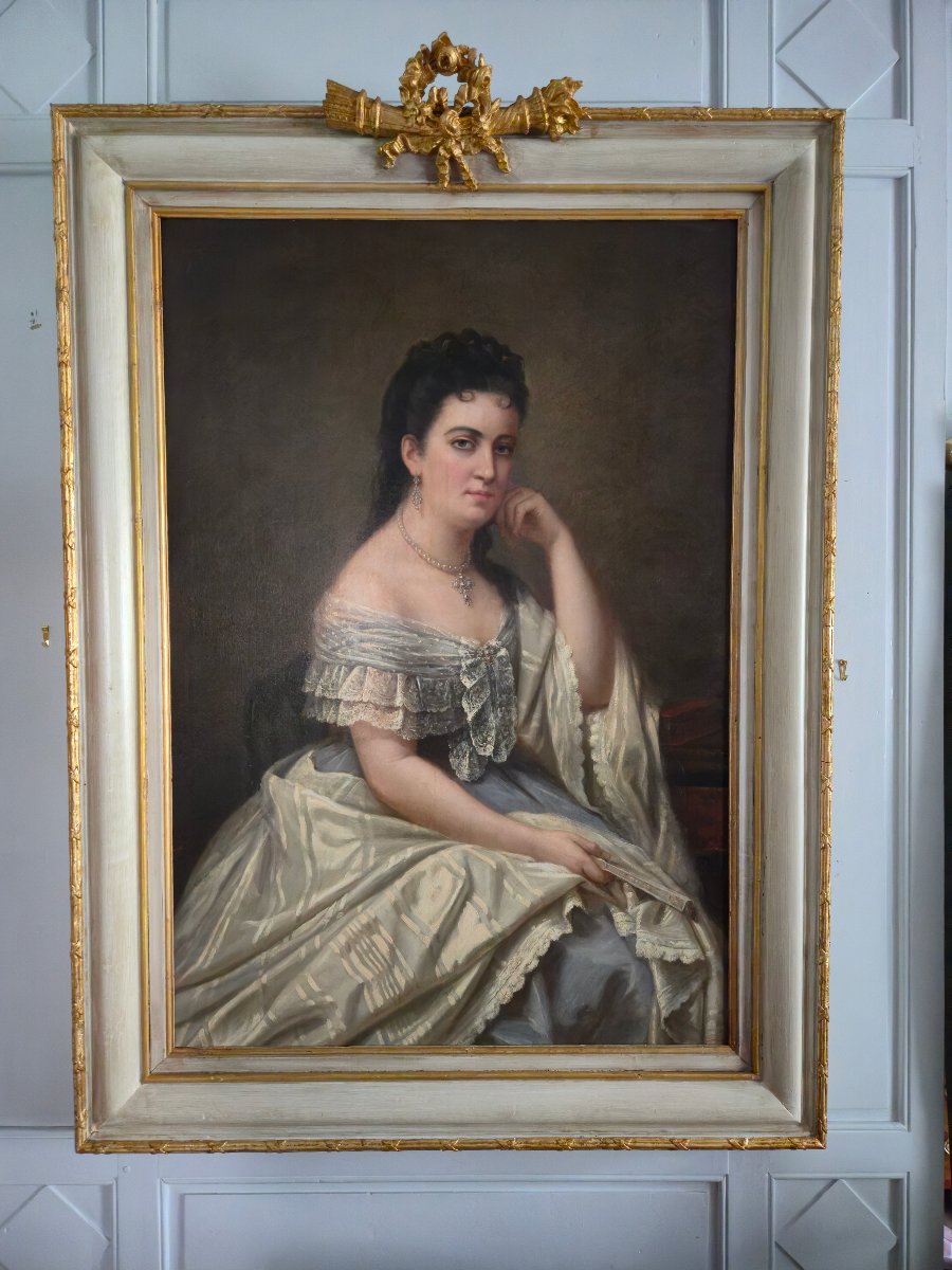 Charles Démory, Grand portrait d'une élégante dans le goût des portraits de cour, vers 1870.