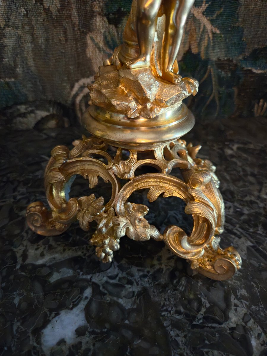 Pair Of Gilded Bronze Candelabra Featuring Bacchus Children, From The Napoleon III Period.-photo-3