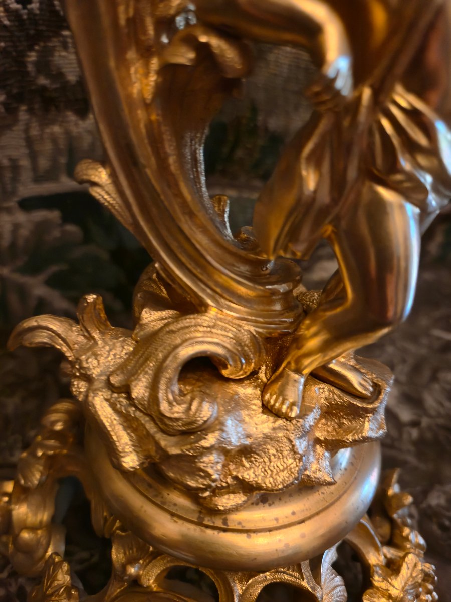 Pair Of Gilded Bronze Candelabra Featuring Bacchus Children, From The Napoleon III Period.-photo-6