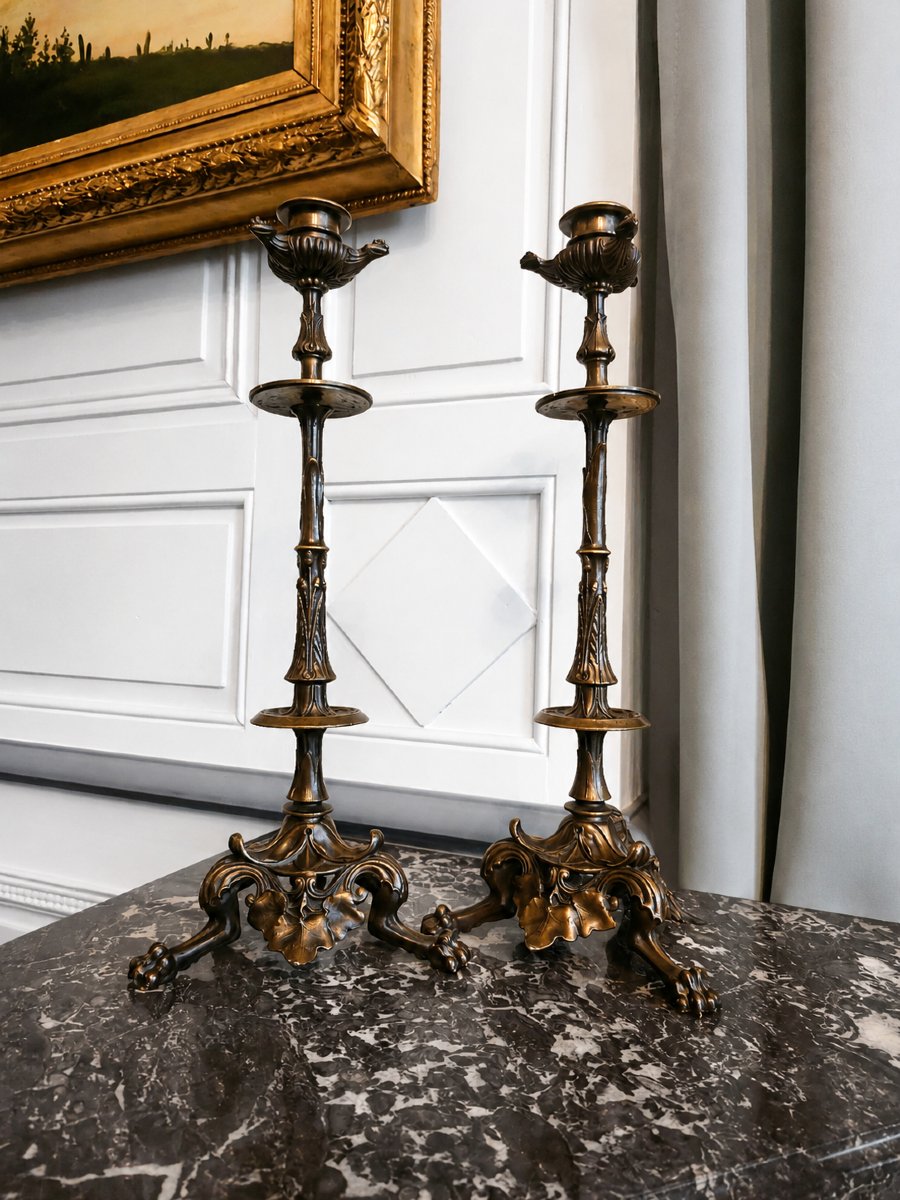 Paire de flambeaux néo-grecs en bronze patiné signés Paul-Auguste Gagné (1824-1878) .