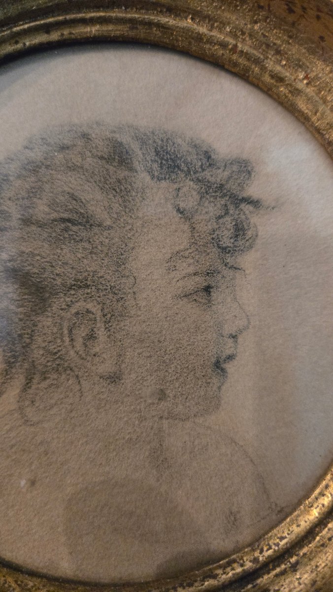 Profil de jeune fille – Dessin au crayon sur papier, fin du XIXe siècle-photo-4