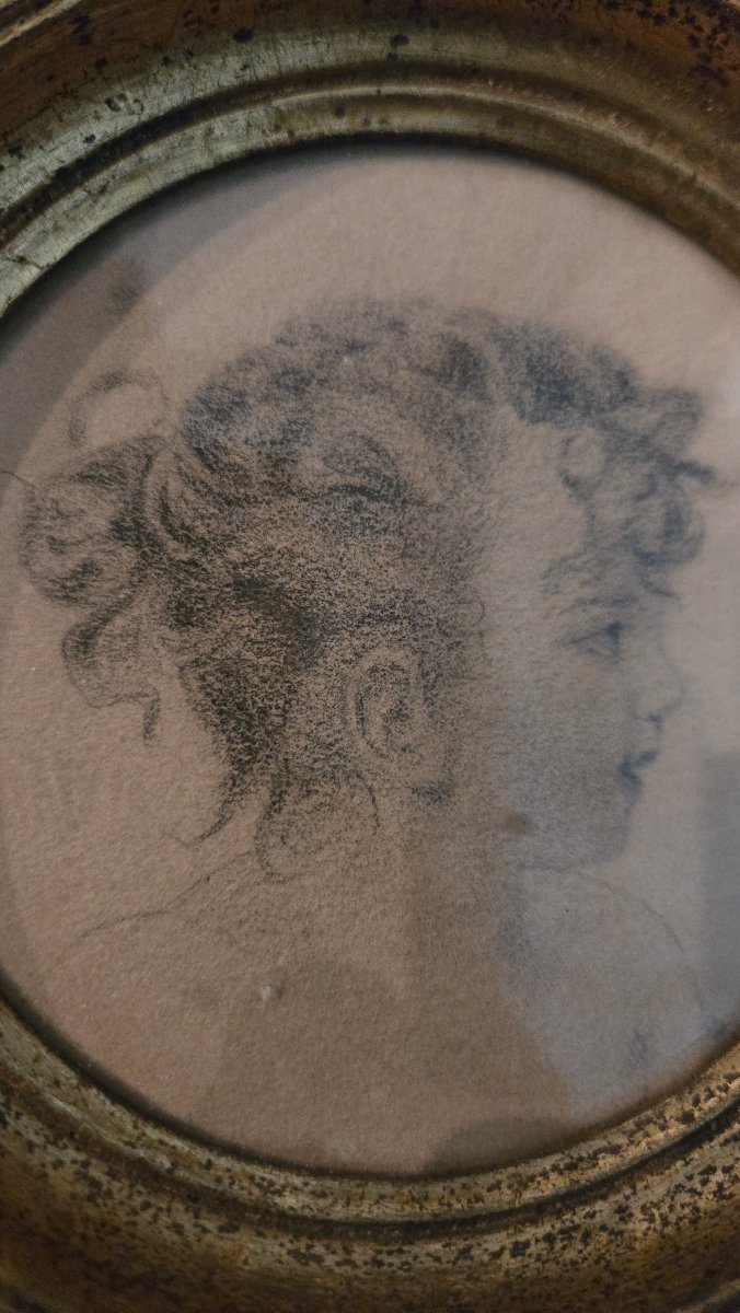 Profil de jeune fille – Dessin au crayon sur papier, fin du XIXe siècle-photo-1