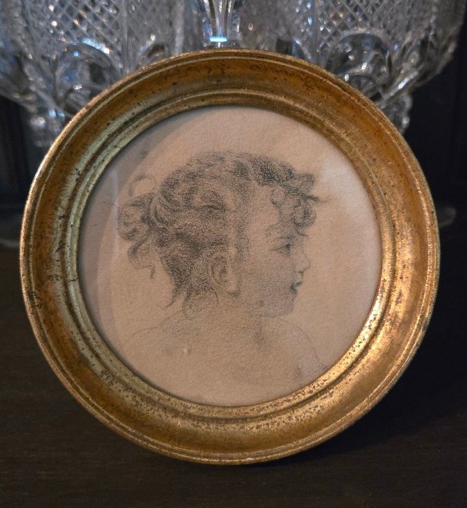 Profil de jeune fille – Dessin au crayon sur papier, fin du XIXe siècle